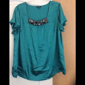 Teal color tunic  top beaded front plus size 2X